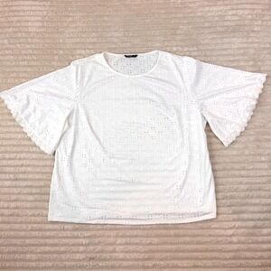 NEW Shein‎ Curve 3XL White Eyelet Lace Trim Sleeve Top Blouse Plus Size